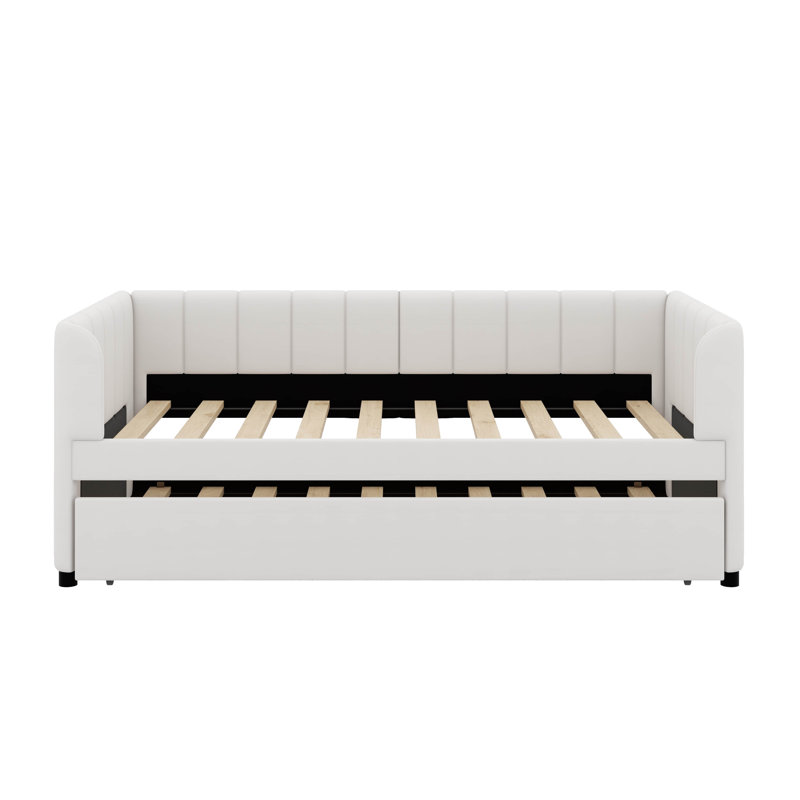 Twin Size Upholstered Daybed With Trundle, Beige