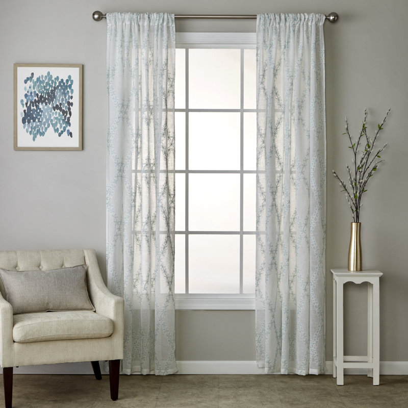White Sheer Polyester Diamond Vine Rod Pocket Curtain Panel