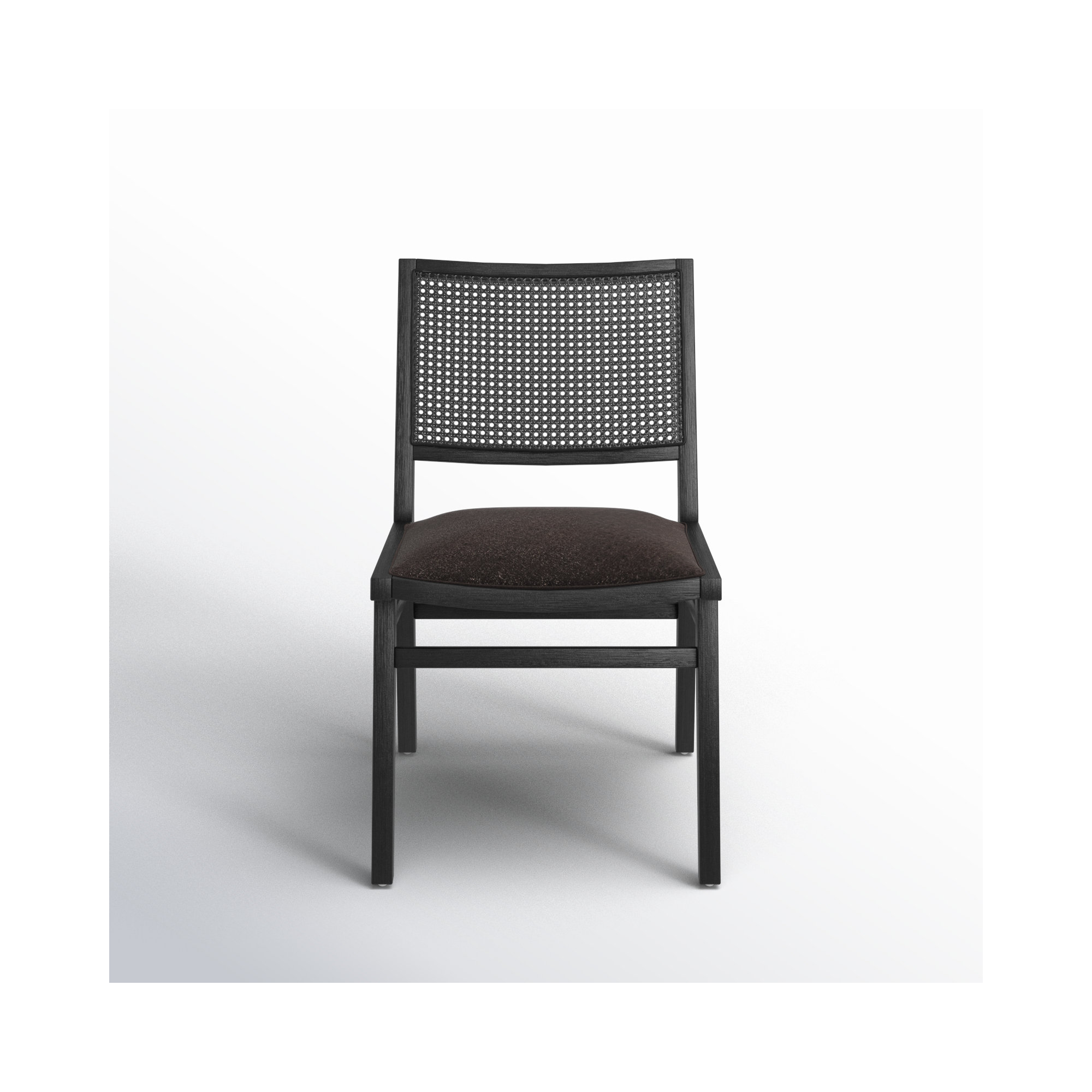 Miraz Cane Back Dining Chair, Black Linen Blend, Brushed Ebony Beech