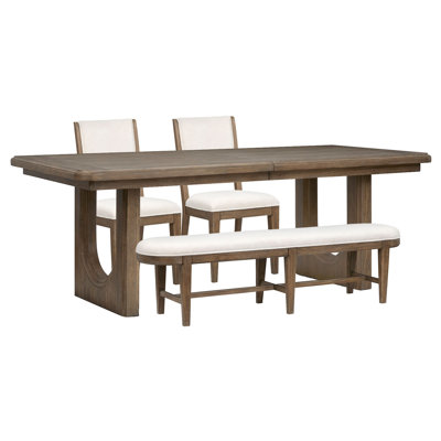 Table de salle à manger extensible à tréteaux avec 2 chaises d'appoint et banc