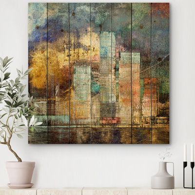 Paysage urbain de gratte-ciel dans une ville moderne II - reproduction d'art sur bois sans cadre