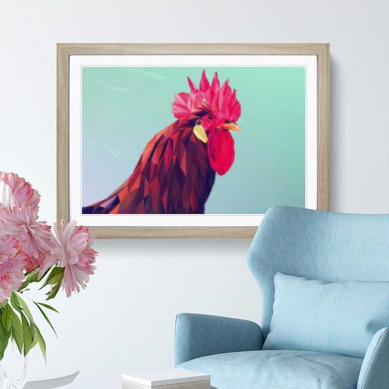 Geometric Rooster in Abstract - Framed Print, Oak Framed, 62cm H x 87cm W x 2cm D