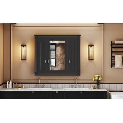 Armoire de salle de bain avec miroir, armoire à pharmacie murale avec 4 tablettes, armoire de rangement avec miroir