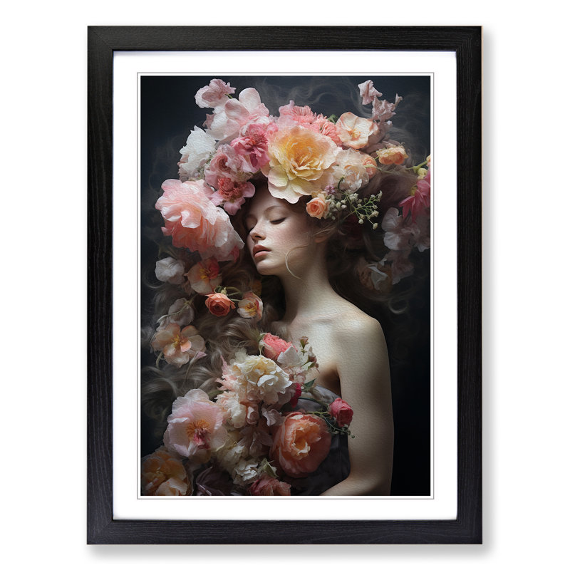 Floral Art Romanticism Art - Framed Print, 64cm H x 46cm W, Black Framed