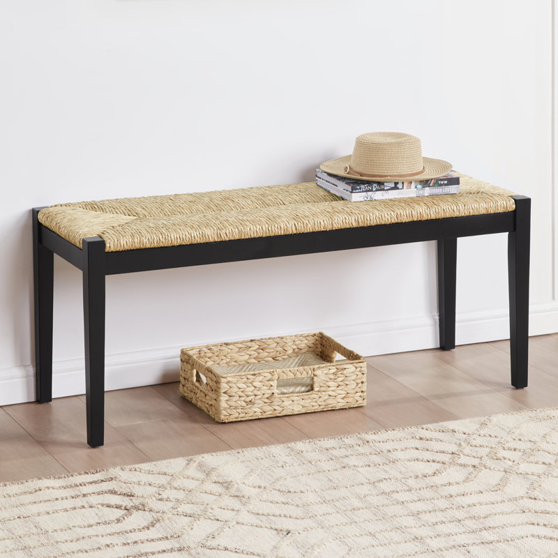 Banc en bois massif de 44,5 po de style ferme et en ruppie maritime naturelle, Noir