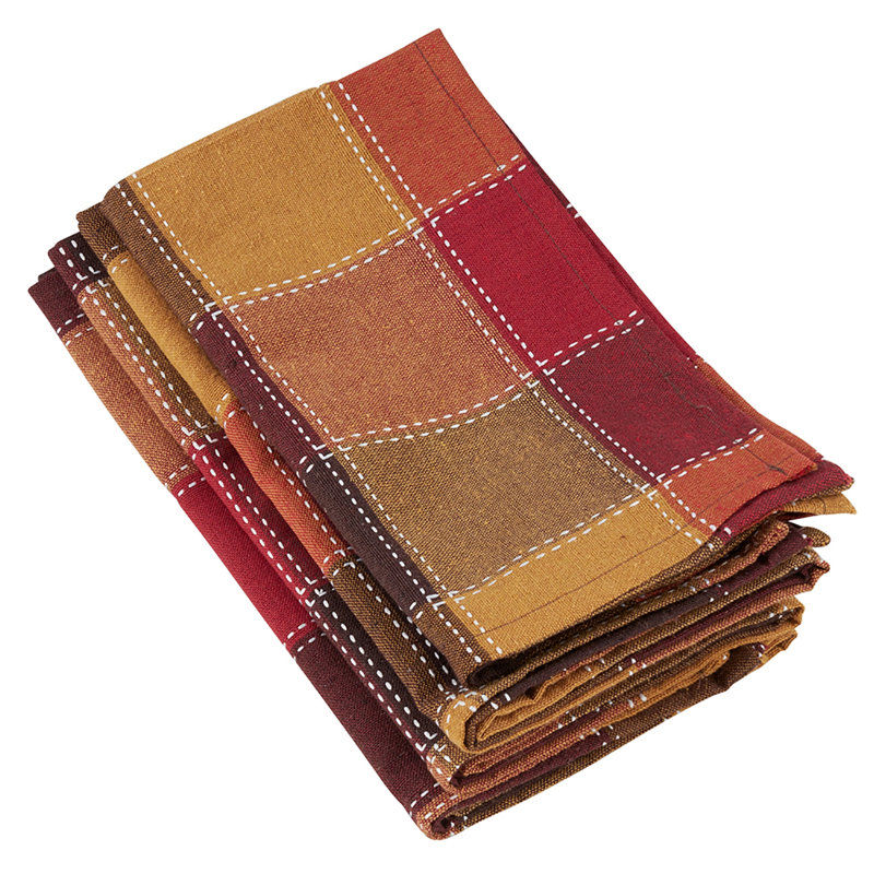 Stitched Plaid Cloth Napkins 20" W X 20" L, Set Of 4, Multi