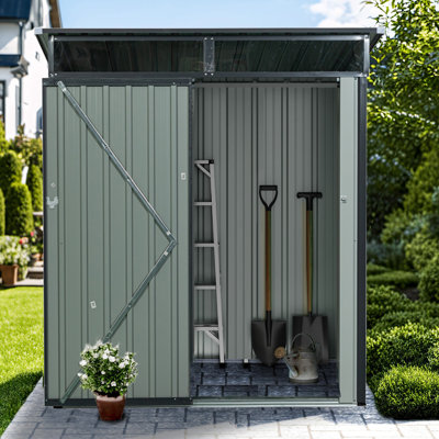 5 x 3 FT Outdoor Metal Storage Shed, Garden Shed Lockable Door, Transparent Panel Windows, Air Vent -  iYofe, ORG9-GI109079W540-53ShedGY