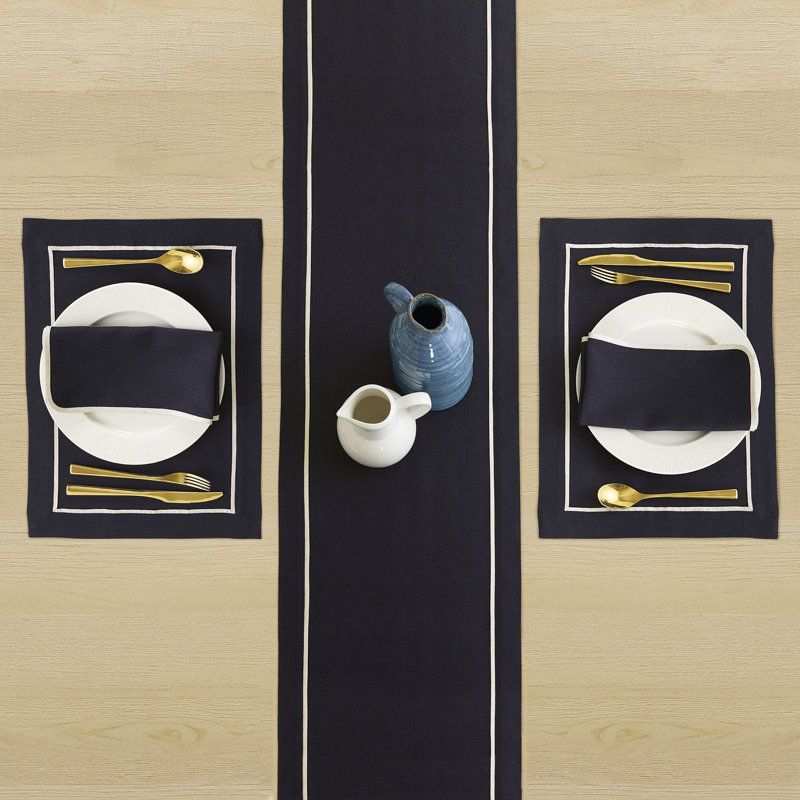 100% Pure Linen Table Runner -kensington, Navy, 36" x 14"