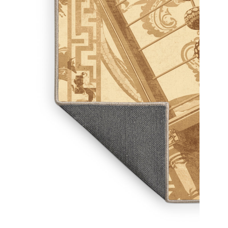 Tapis oriental doux et moelleux à motif oriental en abacus beige - reliure beige, 2 x 5