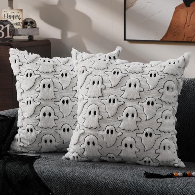 Housses de coussin d'Halloween 45 x 45 cm (2 pièces) - Décoration fantôme orange et noir