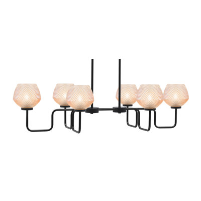 Osborne 6 Light Island Light Shown In Matte Black Finish With 6" Amber Textured Glass