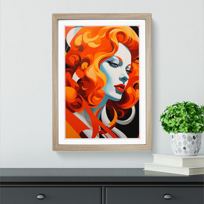 Red Headed Woman Constructivism No.2 - Single Picture Frame Print on Wood, Oak, 64cm H x 46cm W x 2cm D