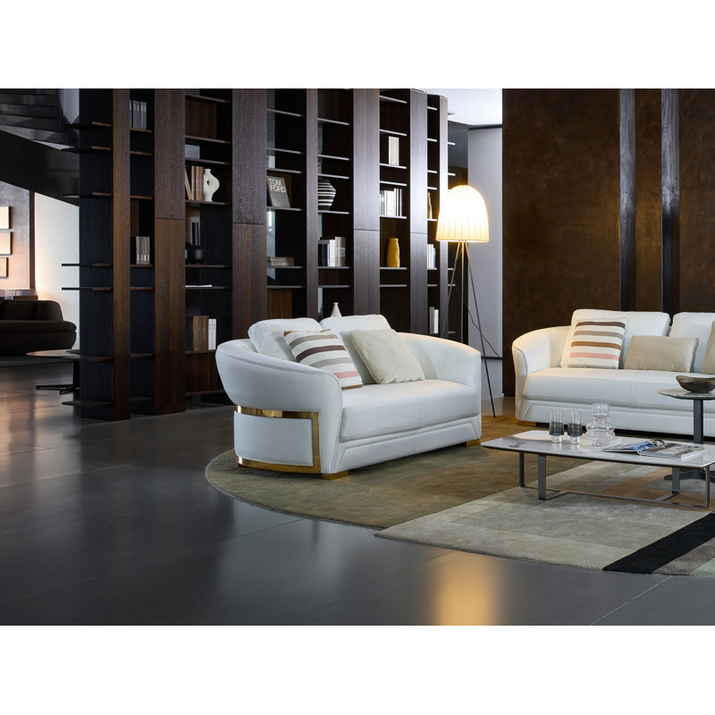 Slipcovered Loveseat, White Genuine Leather