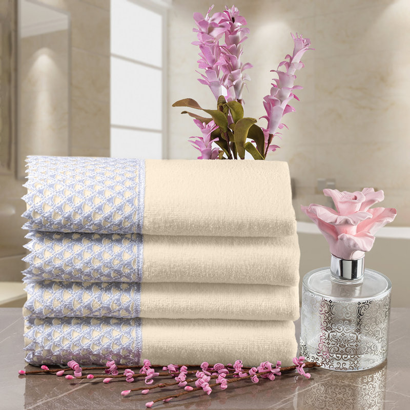 Ivory Embellished Towel Set - With Lace