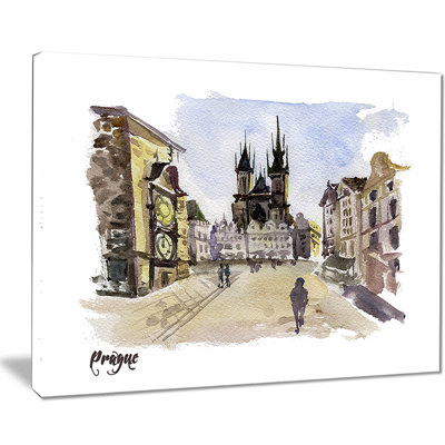Illustration de Prague dessinés à la main - reproduction d'art sur toile