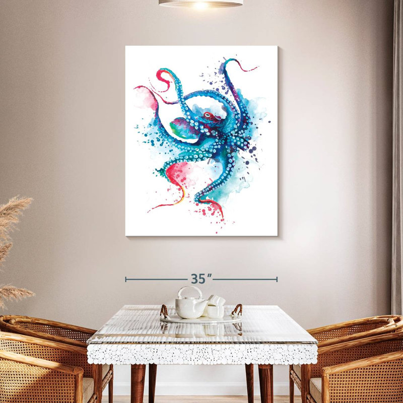 " Blue Octopus Splash " by Artsy Sally, 45" H x 36" W x 1.25" D