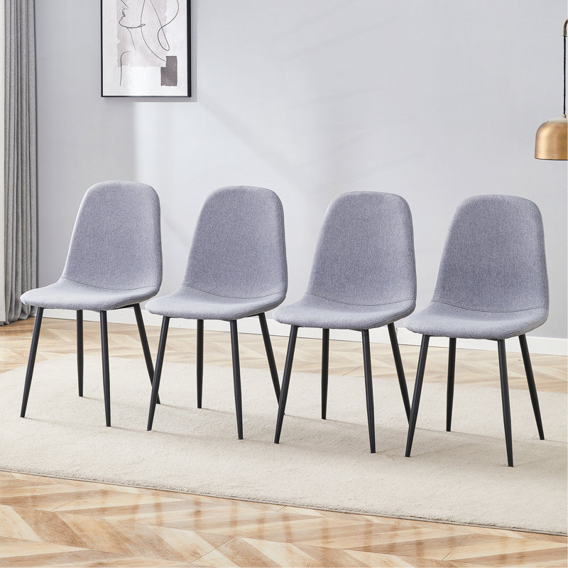 Luxury Simple Chair - Set Of 4 Linen-Cotton Material High Resilience Dining Chair With Metal Black Leg.Integral Metal Leg Architecture,Suitable For Various Interior Decoration Styles.
