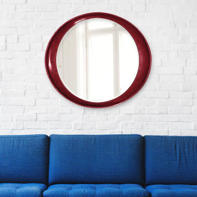 Contemporary Oval Framed Wall Mirror, Burgundy