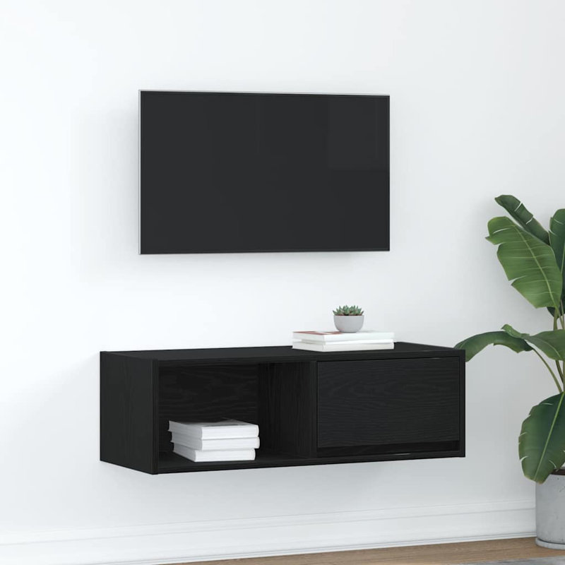 TV Cabinet 80X31x25.5 Cm Engineered Wood, Black Oak, 80 cm