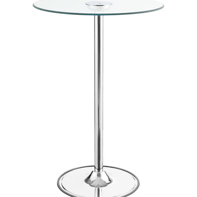 Table de bar bistro à DEL avec plateau en verre - salle à manger ronde avec base à piédestal, hauteur de 42 pouces, largeur de 28 pouces et profondeur, gradation écoénergétique, finition métallique élégante, fabrication en métal