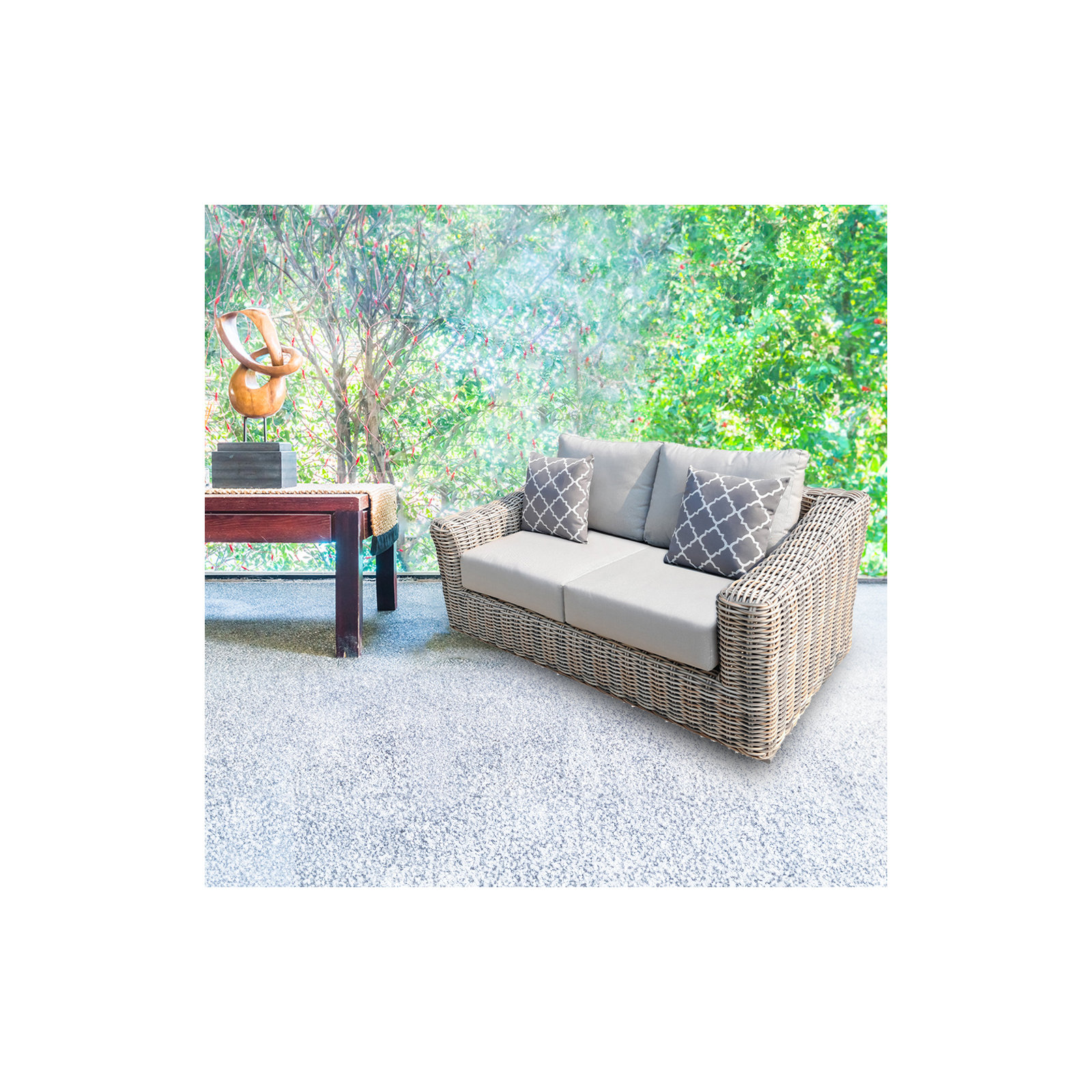 64.9'' Wide Wicker Loveseat with Cushions, Light Gray
