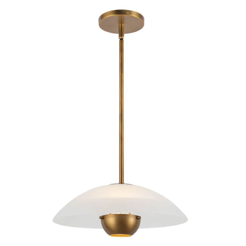 Umbra 14-in Black Pendant, 14-in, Matte Opal Glass / Vintage Brass