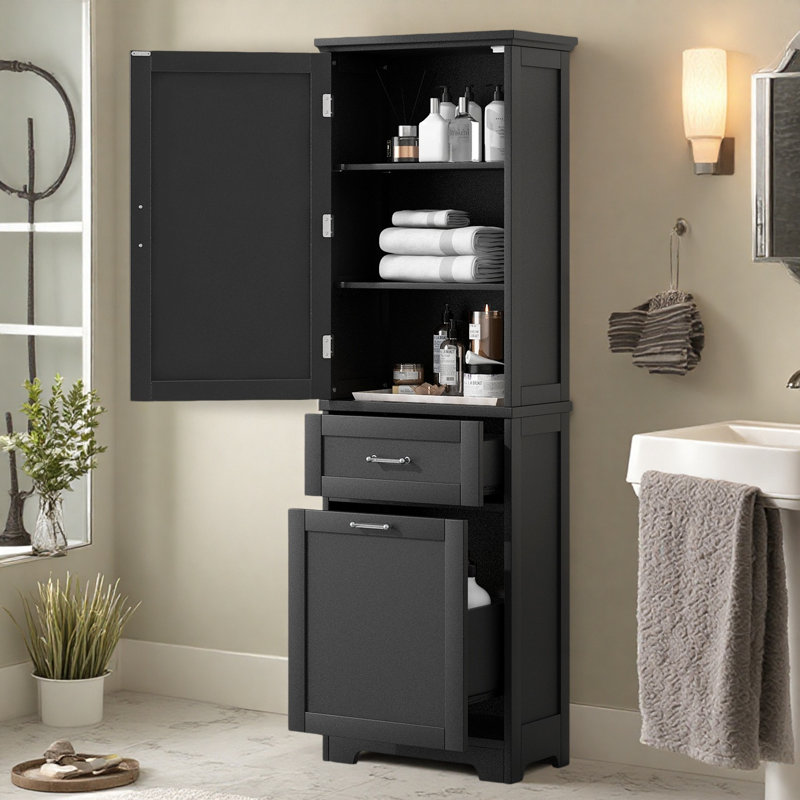 Armoire à linge autoportante à 2 tiroirs avec tablettes réglables, Noir