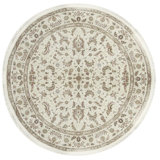 Hand-Knotted High-Quality Ivory and Taupe Round Area Rug