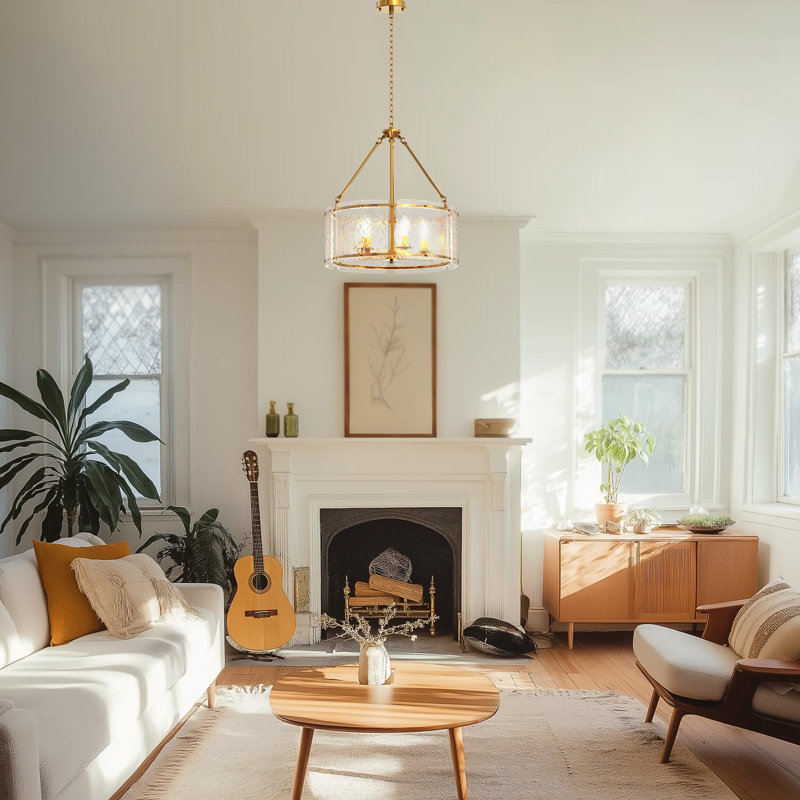 20'' 5-Light Drum Chandelier With Glass Shade, Gold