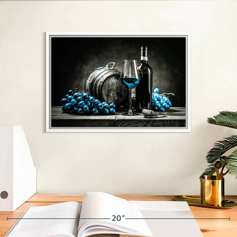 Vin et raisins - bleu éclatant, 13 po x 9 po, Cadre flottant blanc