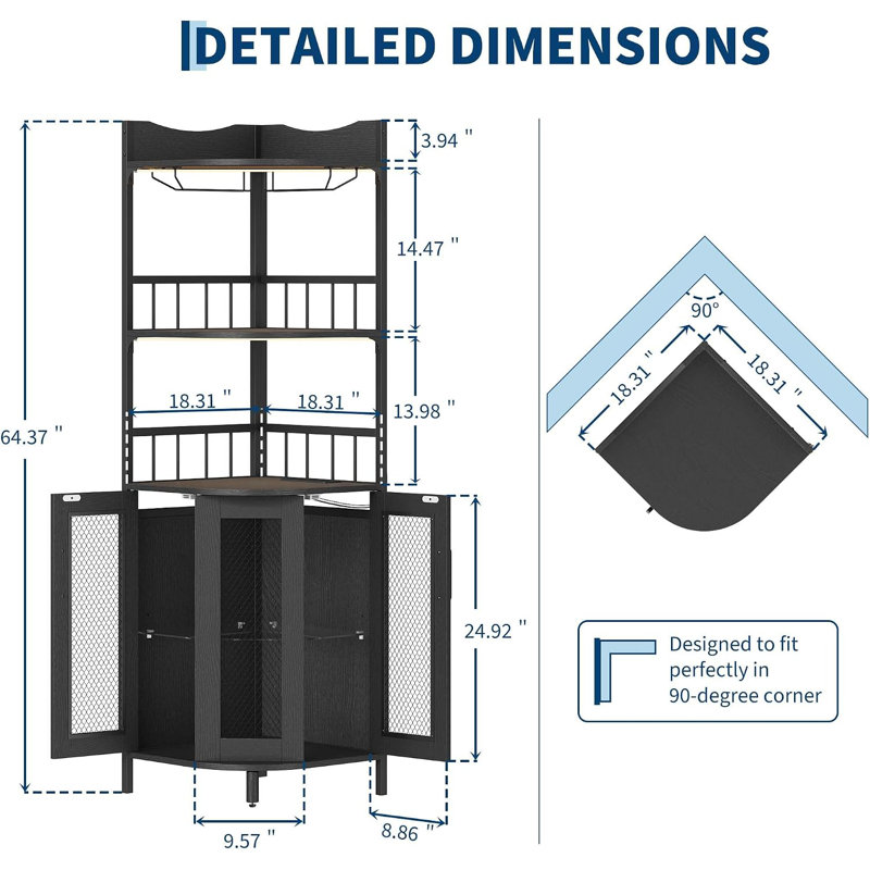 Armoire à vin d'angle en bois économiseur d'espace, Black