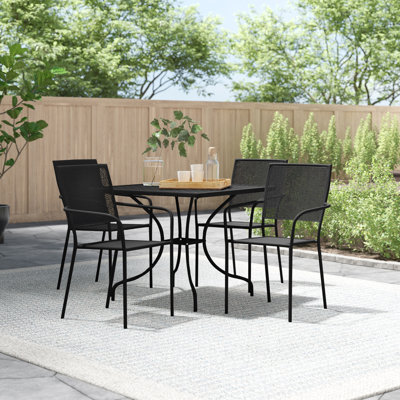 Chanea 35.5'' Square Indoor-Outdoor Steel Patio Table Set with 4 Square Back Chairs
