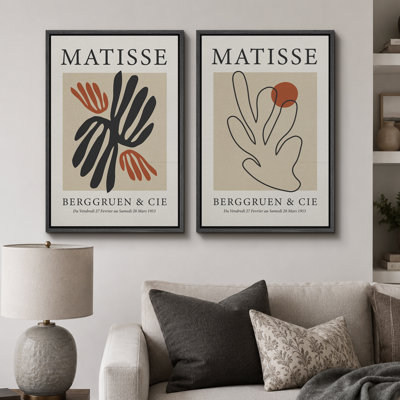 Oeuvre d'art classique IDÉE4WALL, reproduction d'art sur toile encadrée Matisse, corail, plante, motif, collage, abstrait, formes, illustrations, art moderne, multicolore décoratif pour le salon, la chambre à coucher, le bureau
