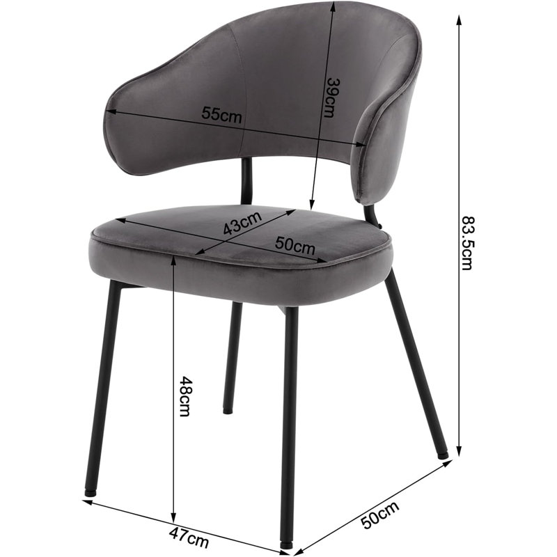 Ludvik 48cm H Velvet Upholstered Upholstered Back Armchair, 1, Dark Gray