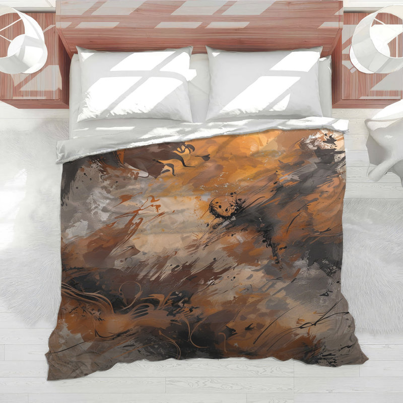 Brown Orange Abstract Art Comforter, Queen