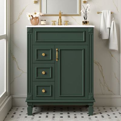 24" Free-Standing Bathroom Vanity With Ceramic Sink & Storage Cabinet With 2 Drawers & Adjustable Shelf & 1 Soft Closing Door