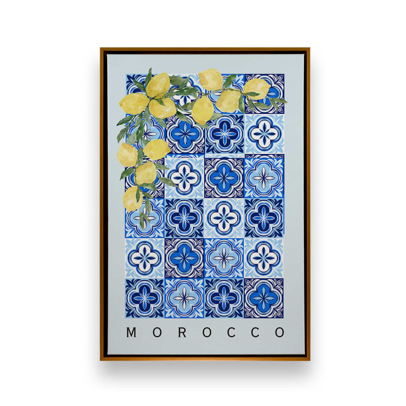 Impression sur toile marocaine Tile and Lemon, H 12,75 po x l 8,75 po, Or poli