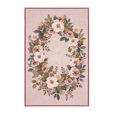 Machine Washable Bucktown Easter Modern & Contemporary Abstract Rug in Pink – Rose Binding