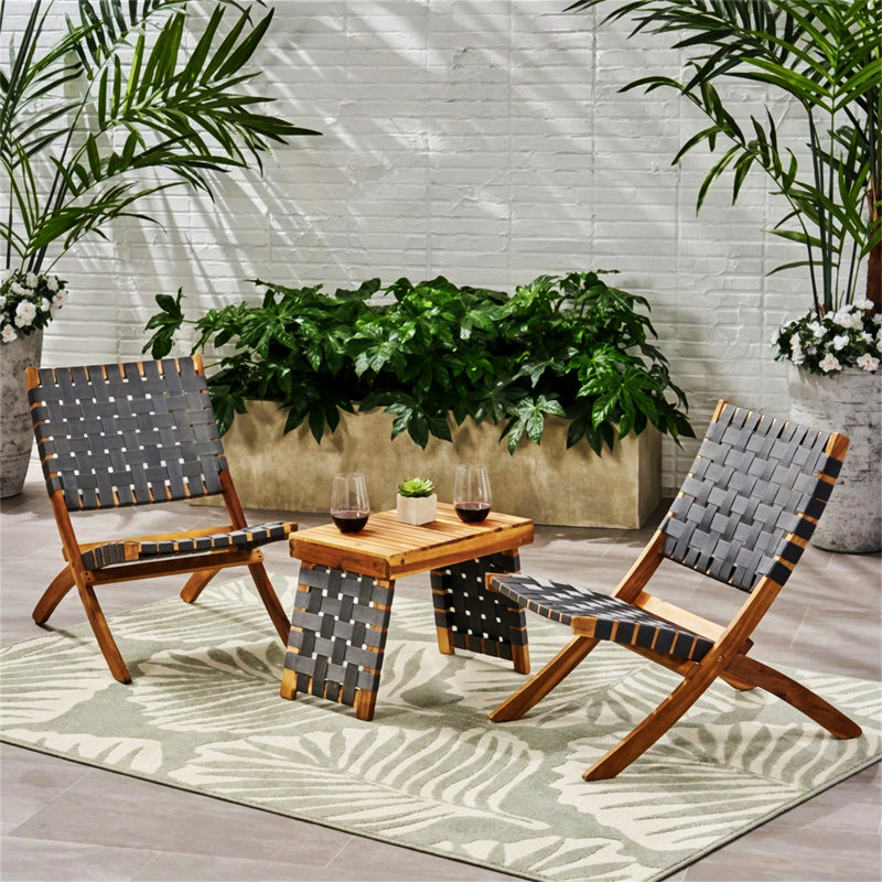 Ensemble de conversation d'extérieur pliable en bois d'acacia 2 places Choua