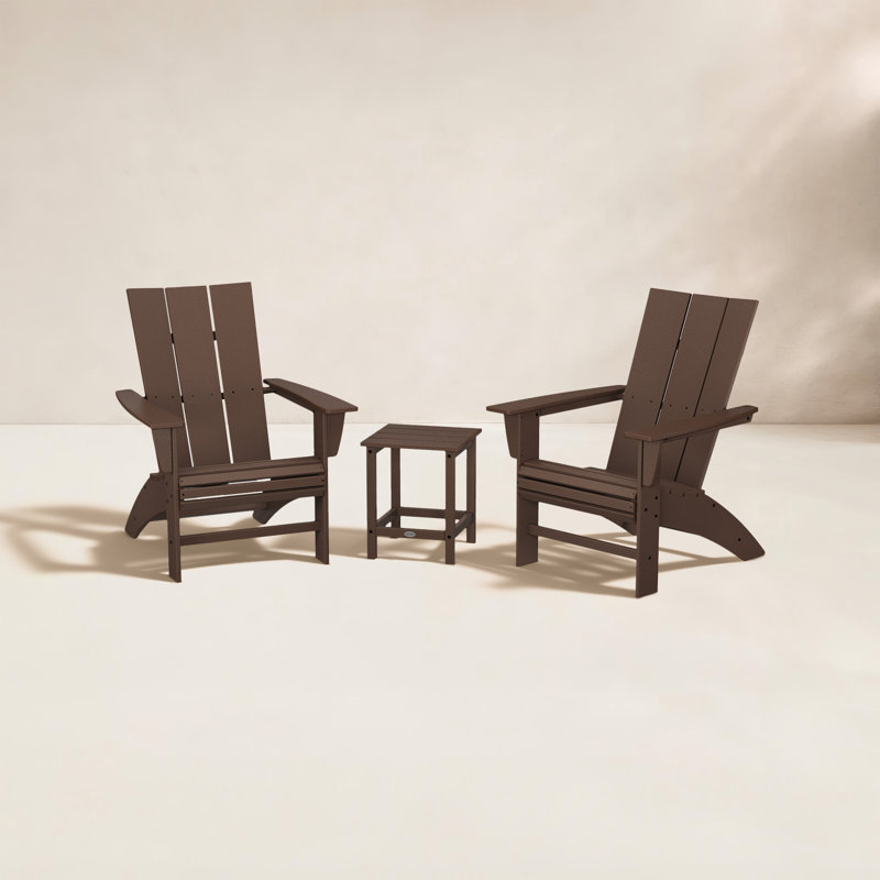 POLYWOOD 3-Piece Curveback Adirondack Set with 18" Side Table, Mahogany