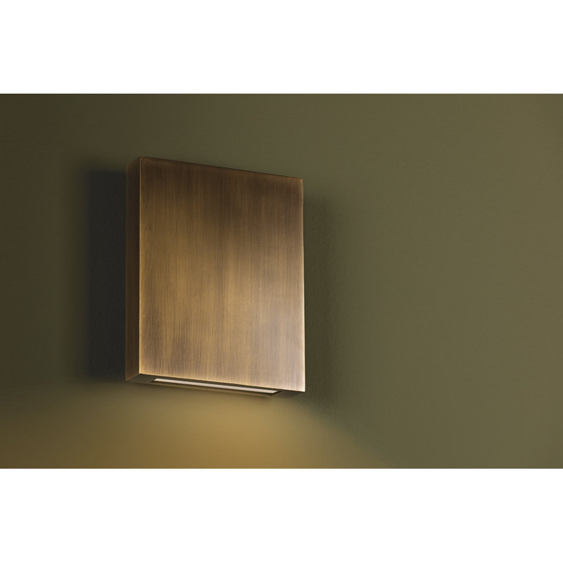 Patina Brass Rectangular LED Wall Sconce with Clear Glass Shade