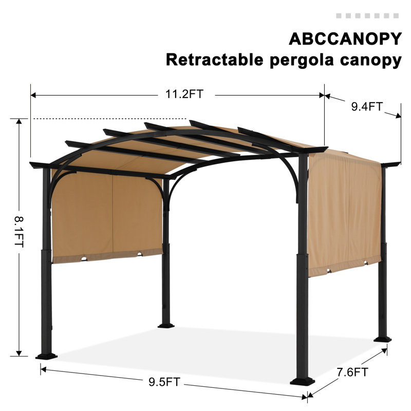 Steel Pergola with Canopy The Pergolas Group, Beige, 97" H x 134" W x 112" D