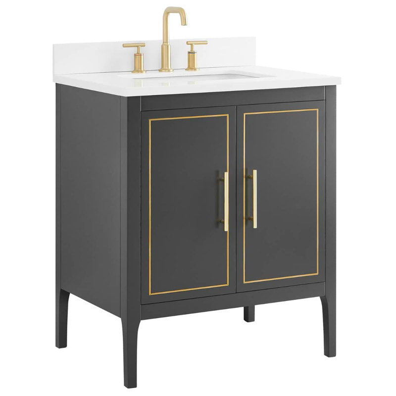 Province 30" Freestanding Standard Single Bathroom Vanity with Top, Black, Gold