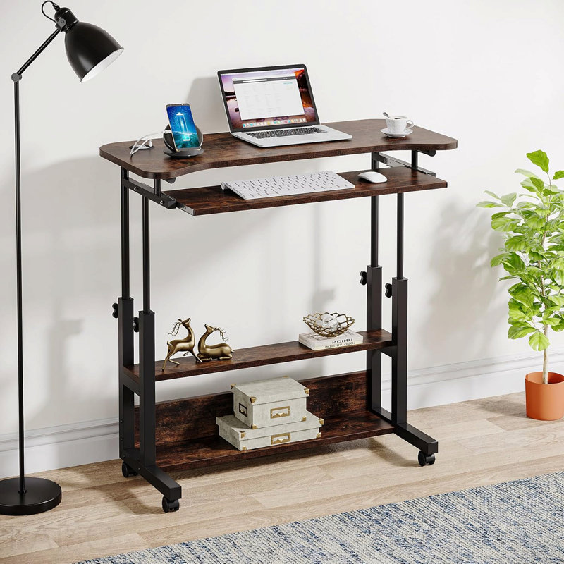 Rustic Brown 32" Portable Height Adjustable Standing Desk With Outlets