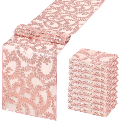 10 pieces of rose gold floral table flags, 12x72 inches sequin sequin table flags