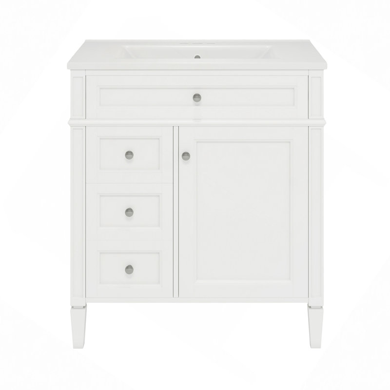 Meuble-lavabo 30 po avec lavabo supérieur, meuble-lavabo moderne avec 2 tiroirs et un tiroir basculant, meuble-lavabo simple