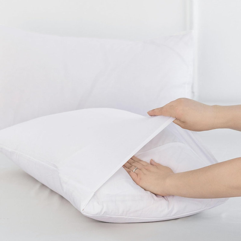 MooMee 100% Washed Cotton Pillowcases Linen Like Textured Breathable Soft, Standard Pillowcase Case Pack, Bright White