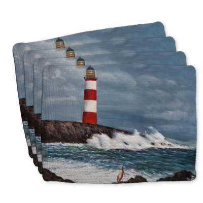 Ensemble de 4 napperons en polyester tressé phare au bord