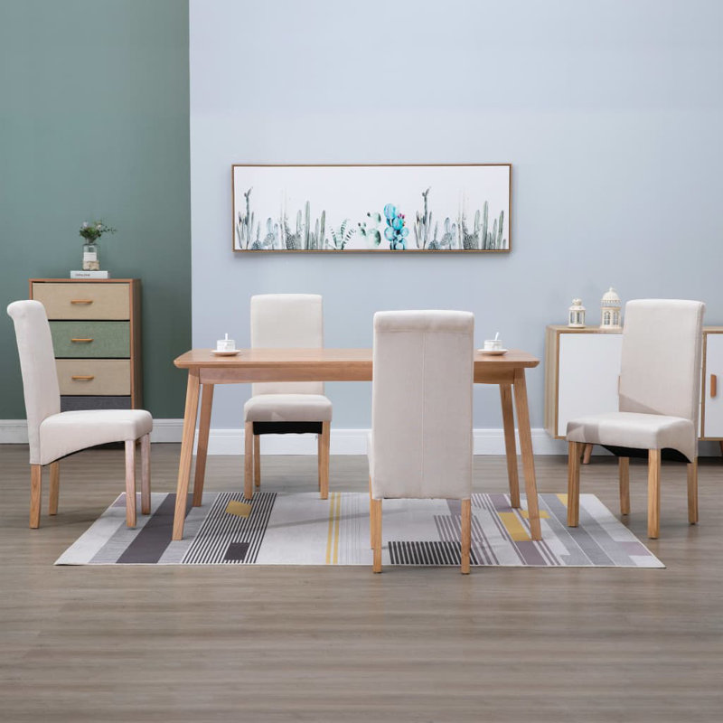 Chaise d'appoint rembourrée avec structure en bois, Crème, 4