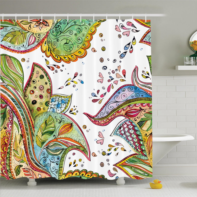 Leaves Flowers Hearts Shower Curtain Set, 75" H x 69" W